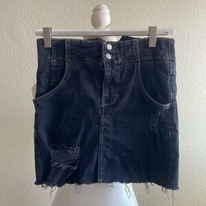 Distressed Black Denim Skirt